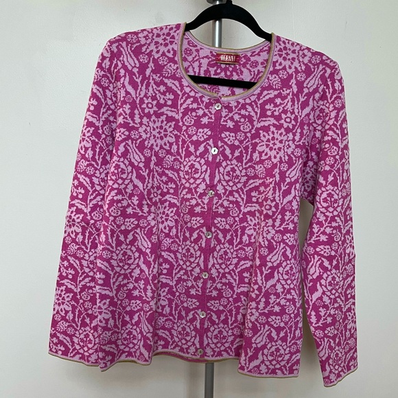 Oleana Sweaters - OLEANA Pink Floral Cardigan Sweater